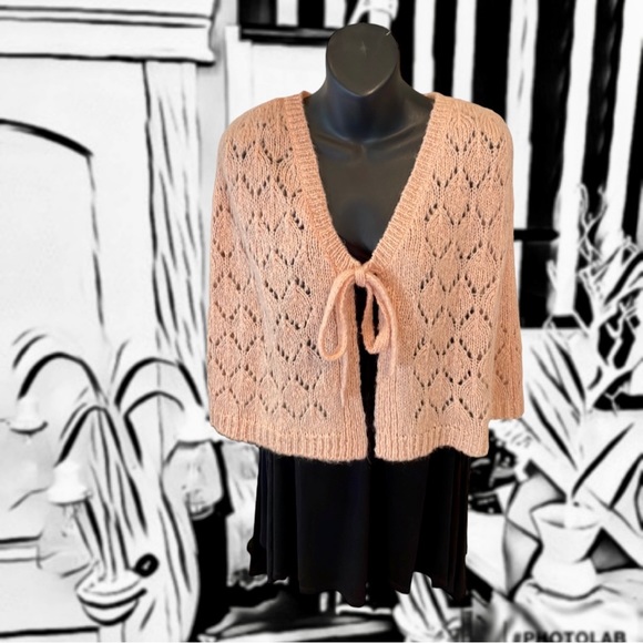 Ann Taylor Loft Light Pink Wrap Shawl Cape Sweater Poncho Knit - Picture 1 of 12